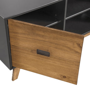 Manhattan Comfort Mid- Century Modern Vandalia 55.11" TV Stand 2.0 with Natural Wood Doors in Dark Grey