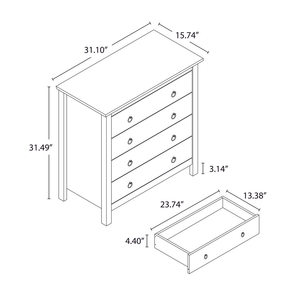 Manhattan Comfort Modern Country 4-Drawer Sullivan 31.1" Double Dresser  in White