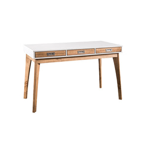 Manhattan Comfort Rustic Mid-Century Modern 3-Drawer Jackie Home Office Desk  in White and Natural WoodManhattan Comfort-Entryway- - 1