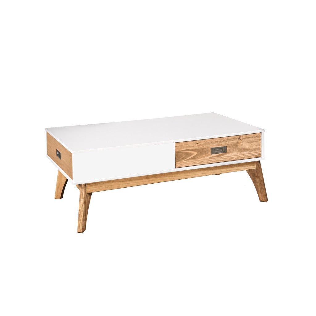 Manhattan Comfort Rustic Mid-Century Modern 2-Drawer Jackie 2.0 Coffee Table  in White and Natural WoodManhattan Comfort-Coffee Table - - 1