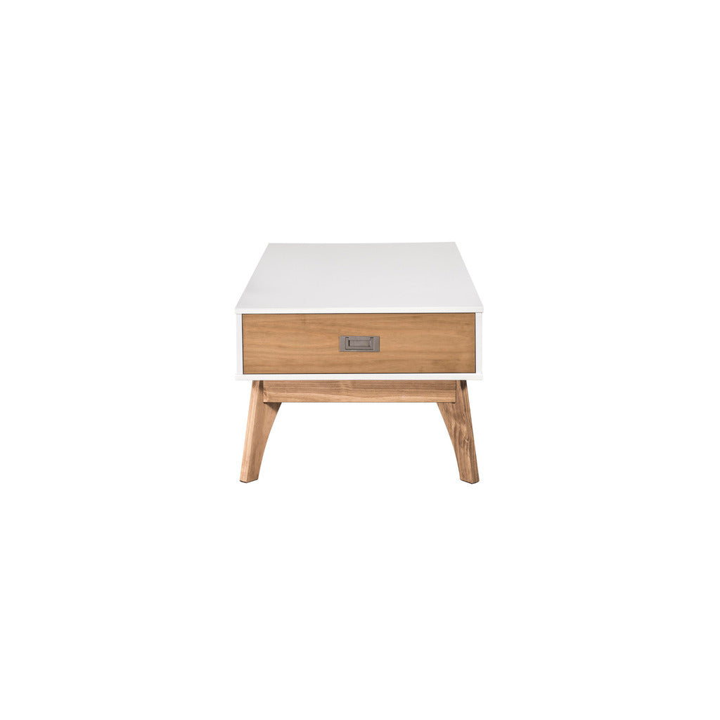 Manhattan Comfort Rustic Mid-Century Modern 2-Drawer Jackie 2.0 Coffee Table  in White and Natural Wood