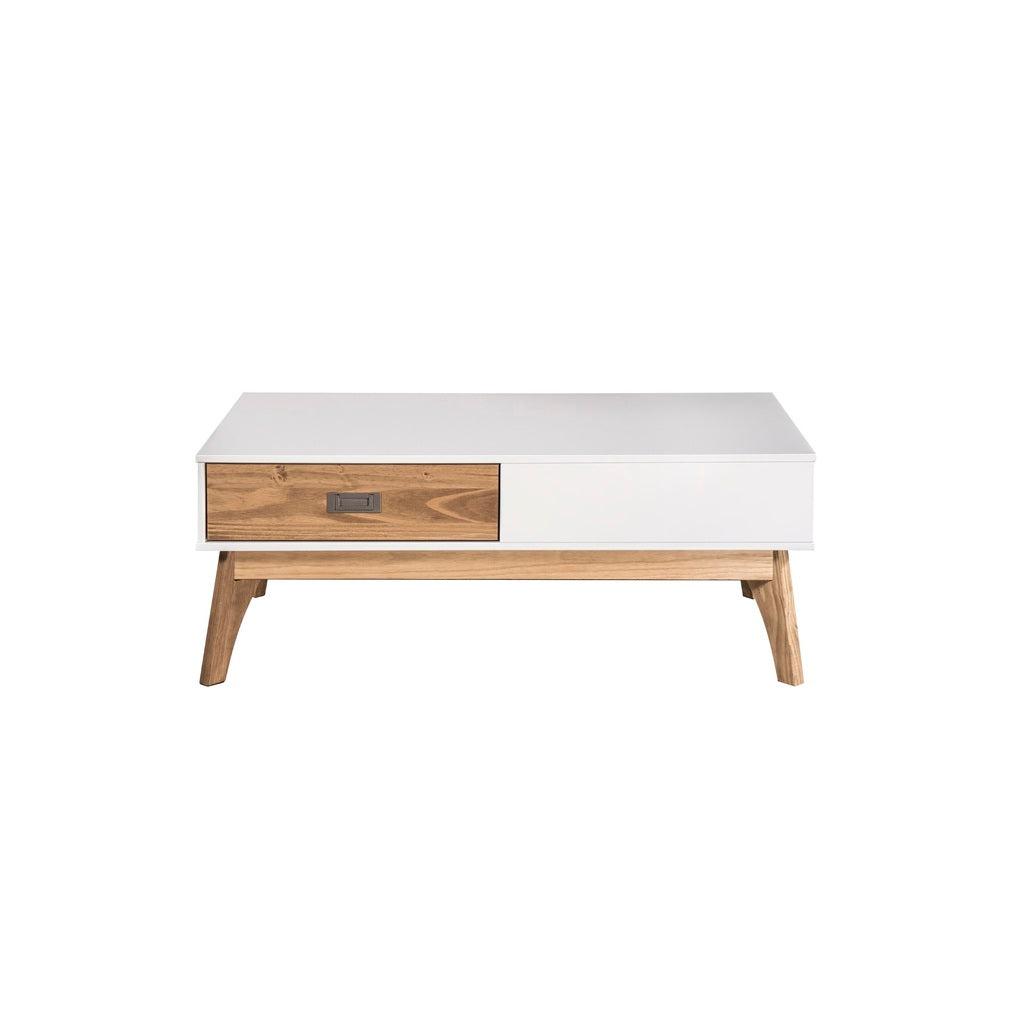 Manhattan Comfort Rustic Mid-Century Modern 2-Drawer Jackie 2.0 Coffee Table  in White and Natural Wood