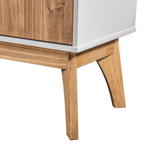 Manhattan Comfort Rustic Mid-Century Modern Jackie 43.3" TV Stand in White and Natural Wood