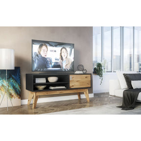 Manhattan Comfort Rustic Mid-Century Modern Jackie 43.3" TV Stand in Dark Grey and Natural Wood