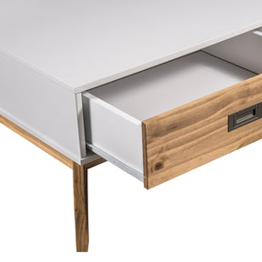 Manhattan Comfort Rustic Mid-Century Modern 2-Drawer Jackie 1.0 Coffee Table  in White and Natural Wood