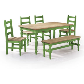 Manhattan Comfort Jay 6-Piece Solid Wood Dining Set with 1 Bench, 4 Chairs, and 1 Table in Green Wash-Minimal & Modern