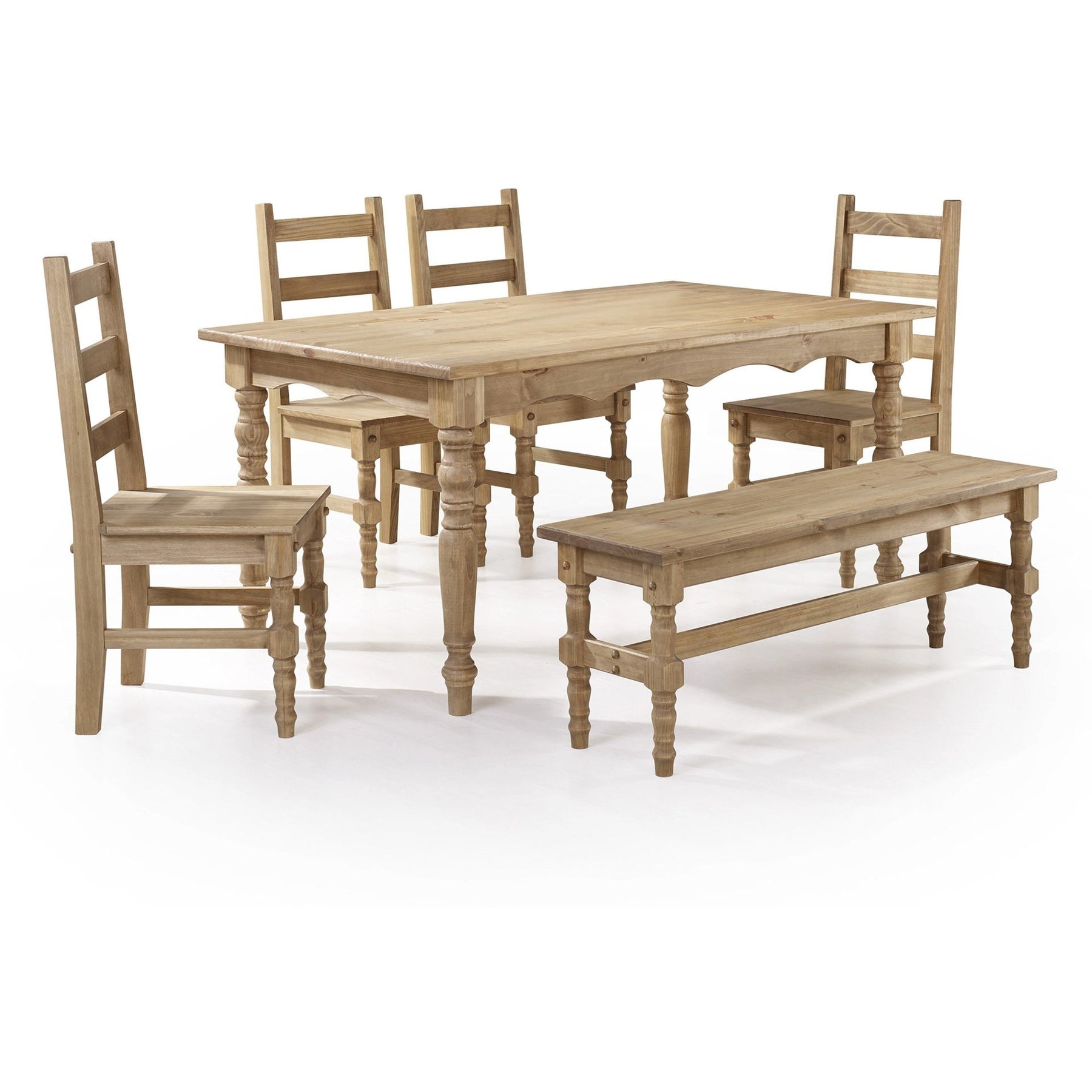 Manhattan Comfort Jay 6-Piece Solid Wood Dining Set with 1 Bench, 4 Chairs, and 1 Table in Nature-Minimal & Modern