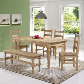 Manhattan Comfort Jay 6-Piece Solid Wood Dining Set with 1 Bench, 4 Chairs, and 1 Table in Nature-Minimal & Modern