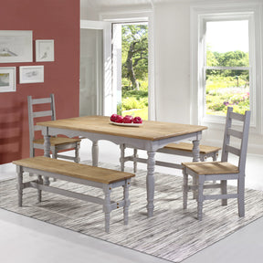 Manhattan Comfort Jay 5-Piece Solid Wood Dining Set with 2 Benches, 2 Chairs, and 1 Table in Gray Wash-Minimal & Modern
