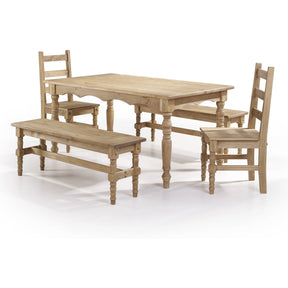 Manhattan Comfort Jay 5-Piece Solid Wood Dining Set with 2 Benches, 2 Chairs, and 1 Table in Nature-Minimal & Modern