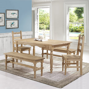 Manhattan Comfort Jay 5-Piece Solid Wood Dining Set with 2 Benches, 2 Chairs, and 1 Table in Nature-Minimal & Modern