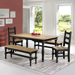 Manhattan Comfort Jay 5-Piece Solid Wood Dining Set with 2 Benches, 2 Chairs, and 1 Table in Black Wash-Minimal & Modern