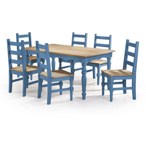 Manhattan Comfort Jay 7-Piece Solid Wood Dining Set with 6 Chairs and 1 Table in Blue Wash-Minimal & Modern