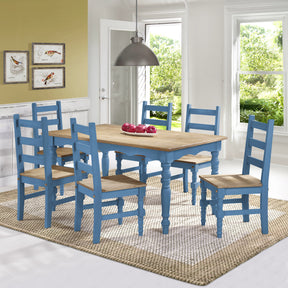 Manhattan Comfort Jay 7-Piece Solid Wood Dining Set with 6 Chairs and 1 Table in Blue Wash-Minimal & Modern