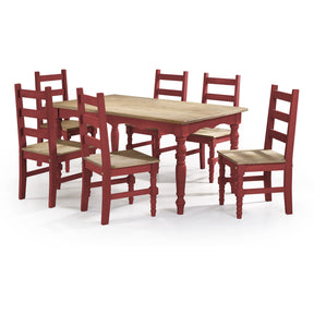 Manhattan Comfort Jay 7-Piece Solid Wood Dining Set with 6 Chairs and 1 Table in Red Wash-Minimal & Modern