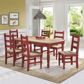 Manhattan Comfort Jay 7-Piece Solid Wood Dining Set with 6 Chairs and 1 Table in Red Wash-Minimal & Modern