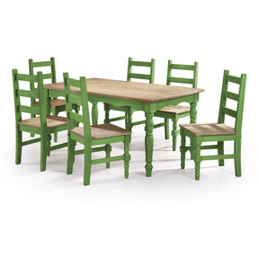 Manhattan Comfort Jay 7-Piece Solid Wood Dining Set with 6 Chairs and 1 Table in Green Wash-Minimal & Modern