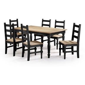 Manhattan Comfort Jay 7-Piece Solid Wood Dining Set with 6 Chairs and 1 Table in Black Wash-Minimal & Modern