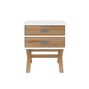 Manhattan Comfort Rustic Mid-Century Modern 2-Drawer Barclay Nightstand in White and Natural WoodManhattan Comfort-Nightstand- - 1