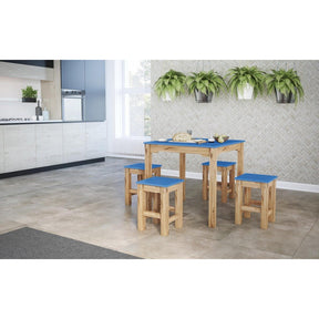 Manhattan Comfort 5-Piece Stillwell 31.5" Square Dining Set  in Blue and Natural Wood