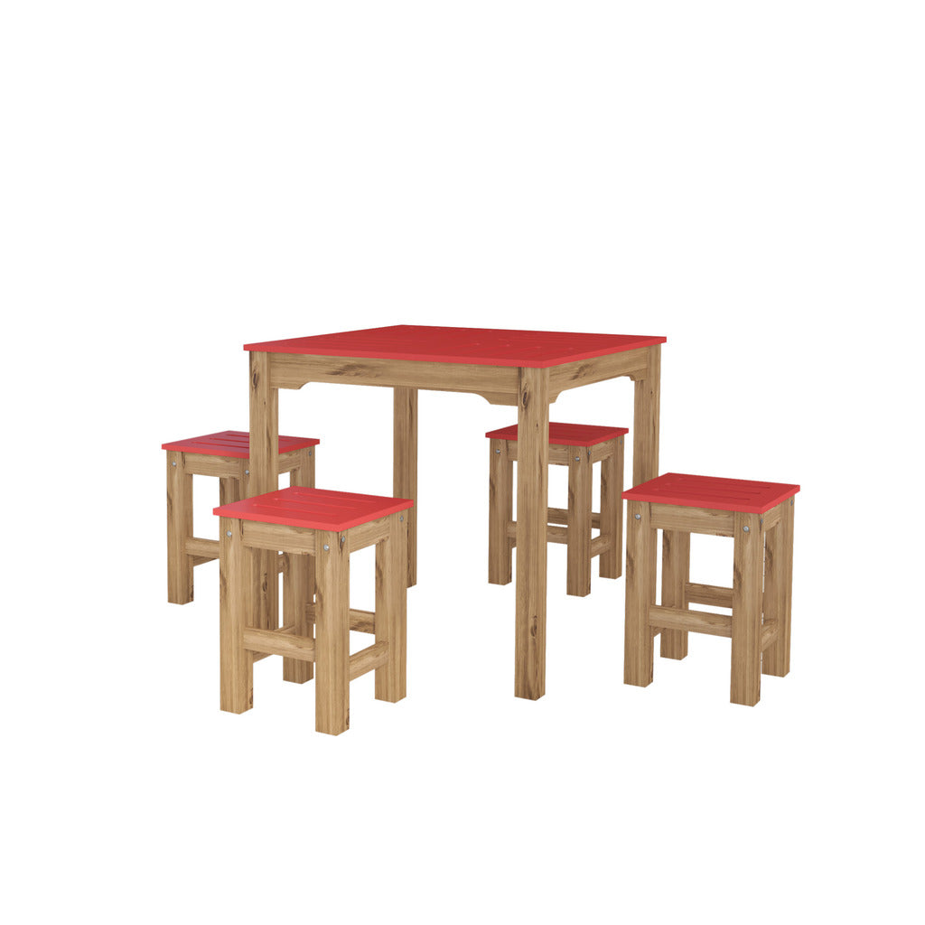 Manhattan Comfort 5-Piece Stillwell 31.5" Square Dining Set  in Red and Natural WoodManhattan Comfort-Dining Set- - 1