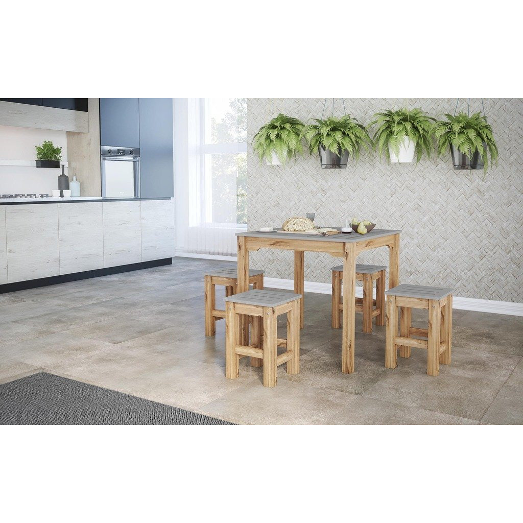 Manhattan Comfort 5-Piece Stillwell 31.5" Square Dining Set  in Gray and Natural Wood