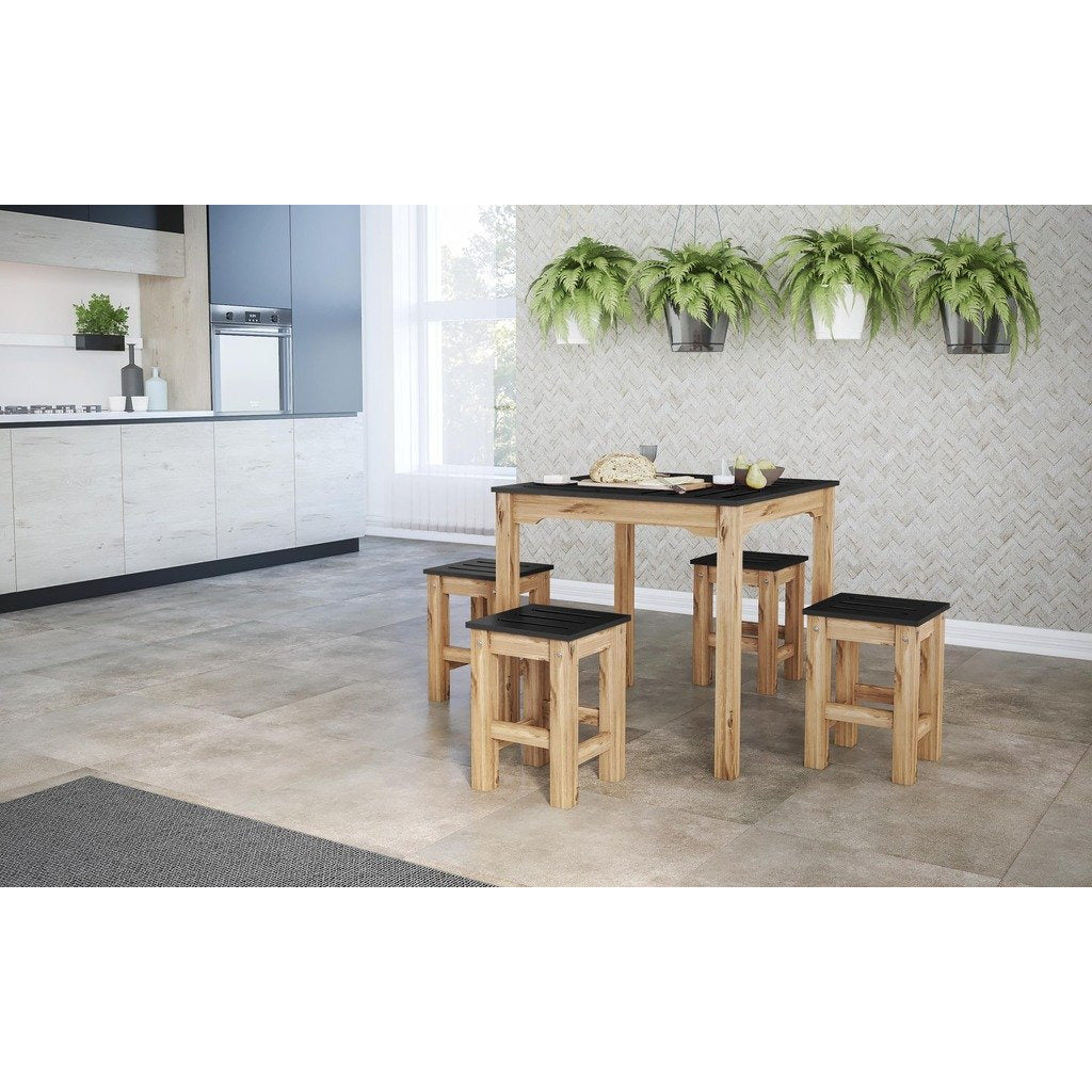 Manhattan Comfort 5-Piece Stillwell 31.5" Square Dining Set  in Black and Natural Wood
