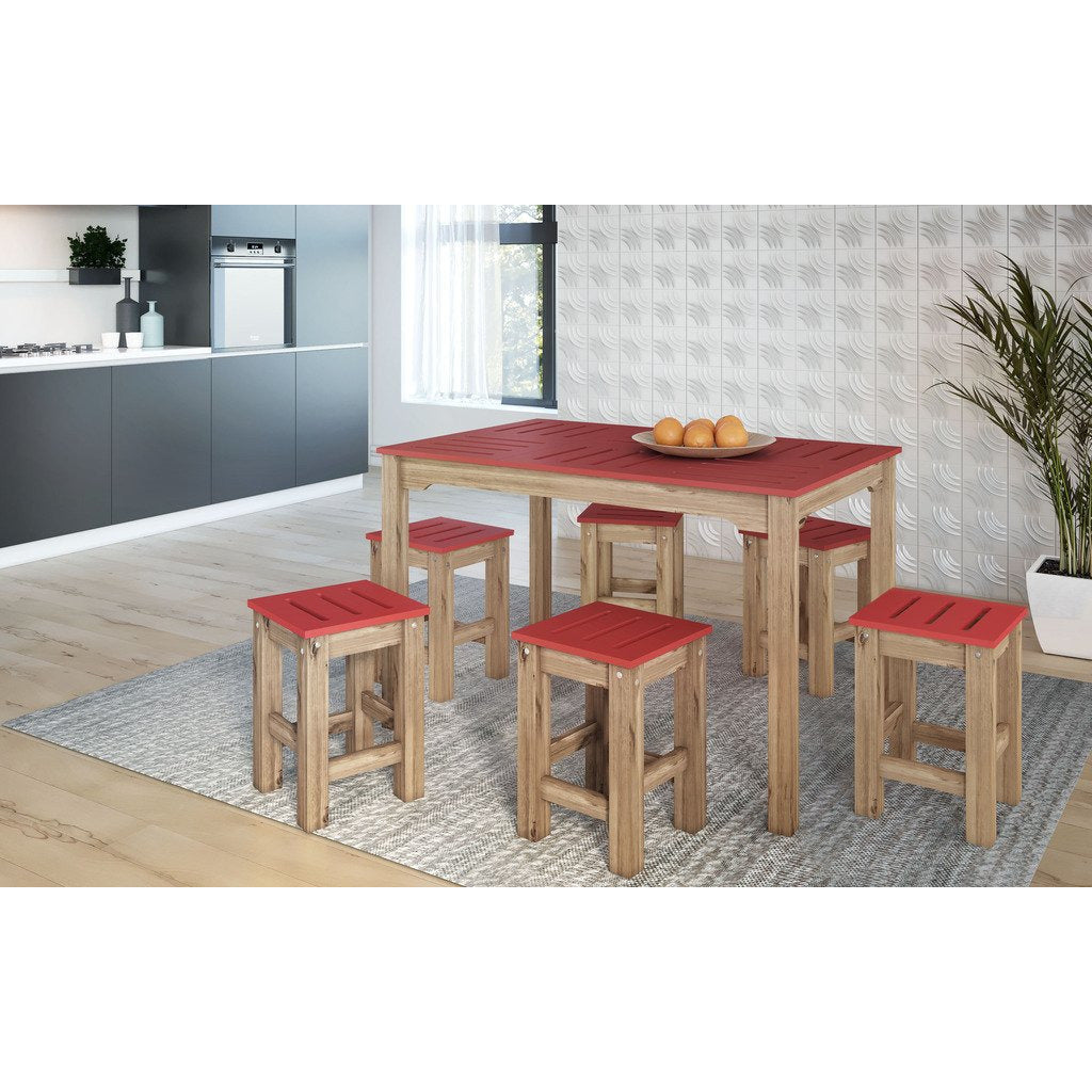 Manhattan Comfort 7-Piece Stillwell 47.25" Rectangle Dining Set  in Red and Natural Wood