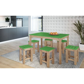 Manhattan Comfort 7-Piece Stillwell 47.25" Rectangle Dining Set  in Green and Natural Wood