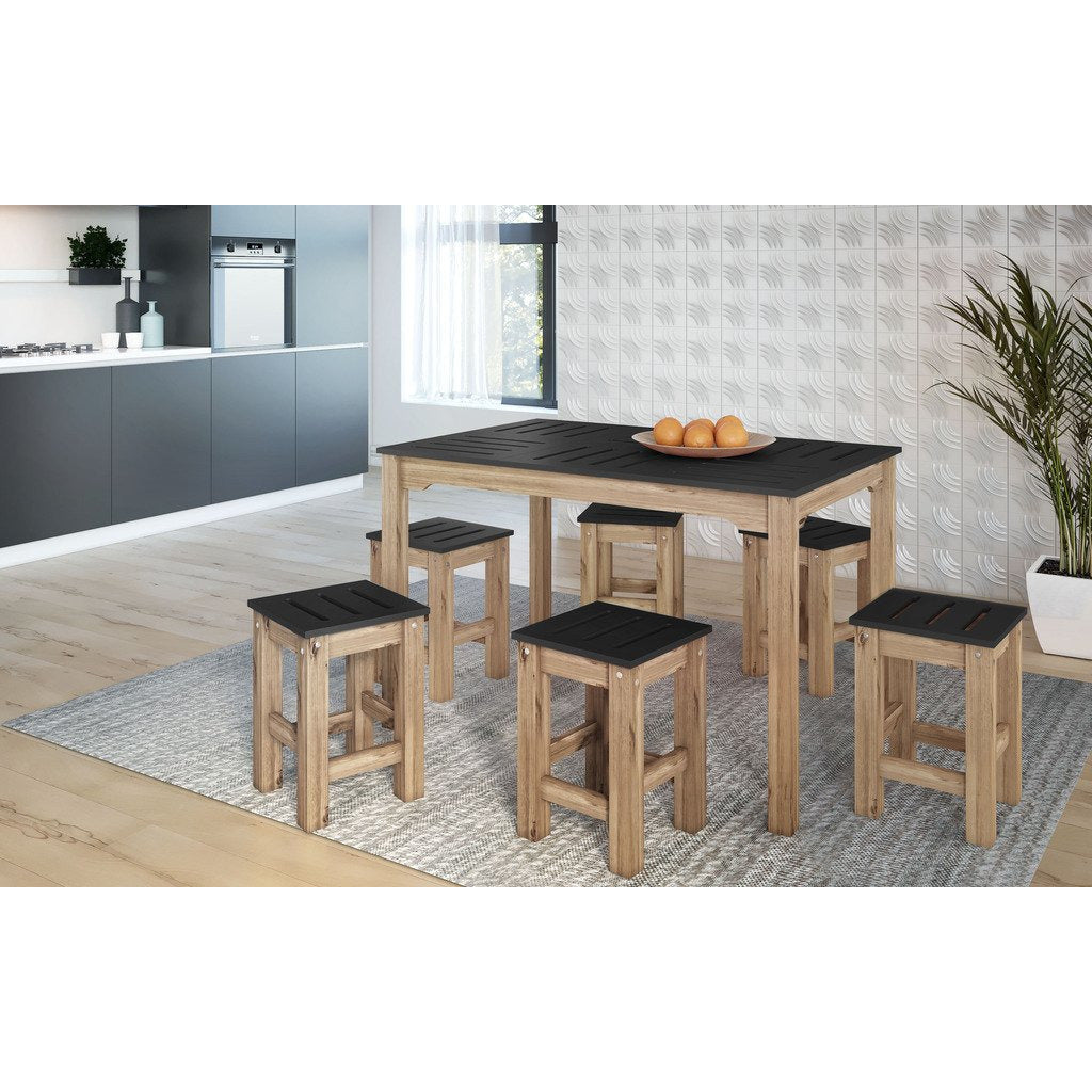 Manhattan Comfort 7-Piece Stillwell 47.25" Rectangle Dining Set  in Black and Natural Wood
