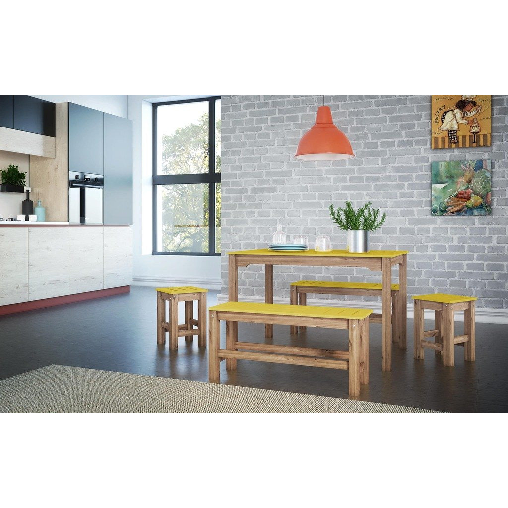 Manhattan Comfort 5-Piece Stillwell 47.25" Rectangle Dining Set  in Yellow and Natural Wood