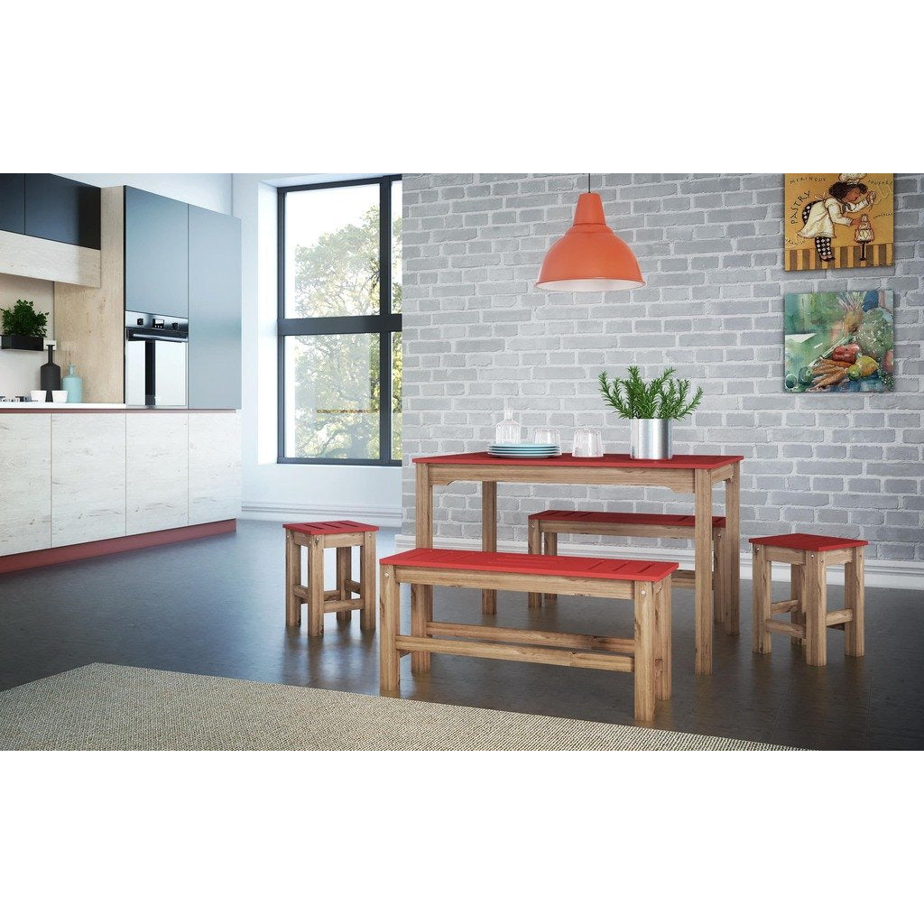 Manhattan Comfort 5-Piece Stillwell 47.25" Rectangle Dining Set  in Red and Natural Wood