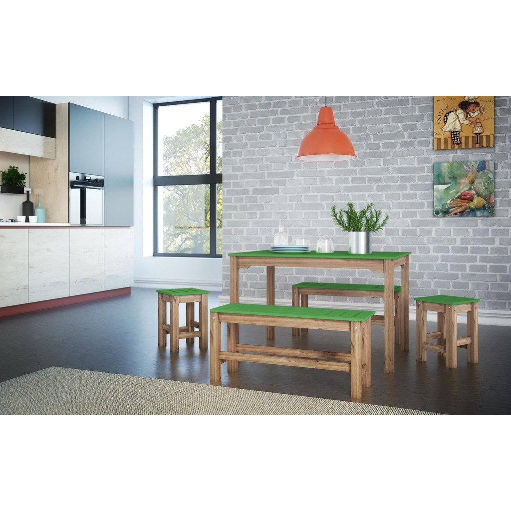 Manhattan Comfort 5-Piece Stillwell 47.25" Rectangle Dining Set  in Green and Natural Wood