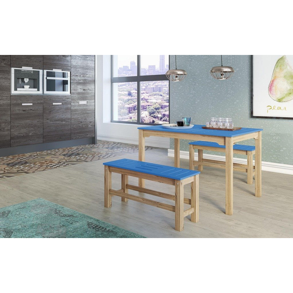 Manhattan Comfort 6-Piece Stillwell 47.25" Rectangle Dining Set 2.0  in Blue and Natural Wood