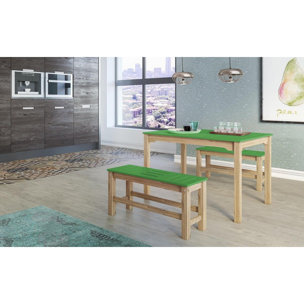 Manhattan Comfort 6-Piece Stillwell 47.25" Rectangle Dining Set 2.0  in Green and Natural Wood
