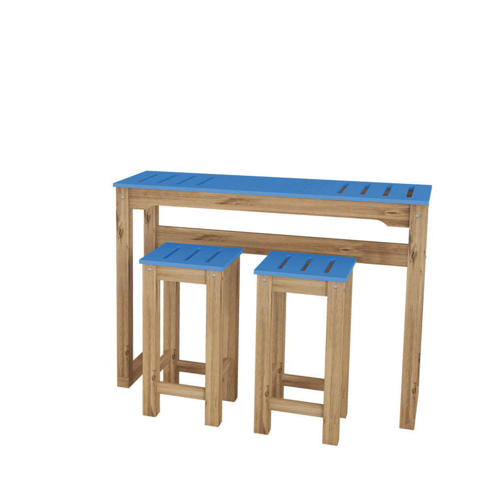 Manhattan Comfort 3-Piece Stillwell 47.3" Bar Kitchen Set  in Blue and Natural WoodManhattan Comfort-Kitchen Bar Table- - 1