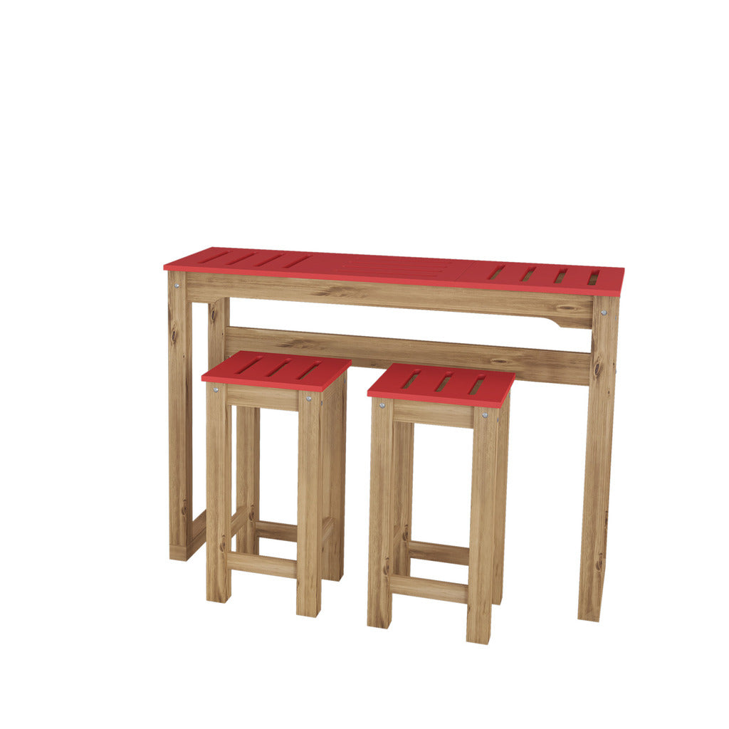 Manhattan Comfort 3-Piece Stillwell 47.3" Bar Kitchen Set  in Red and Natural WoodManhattan Comfort-Kitchen Bar Table- - 1