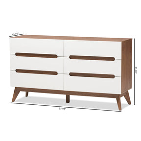 Baxton Studio Calypso Mid-Century Modern White and Walnut Wood 6-Drawer Storage Dresser Baxton Studio-Dresser-Minimal And Modern - 8