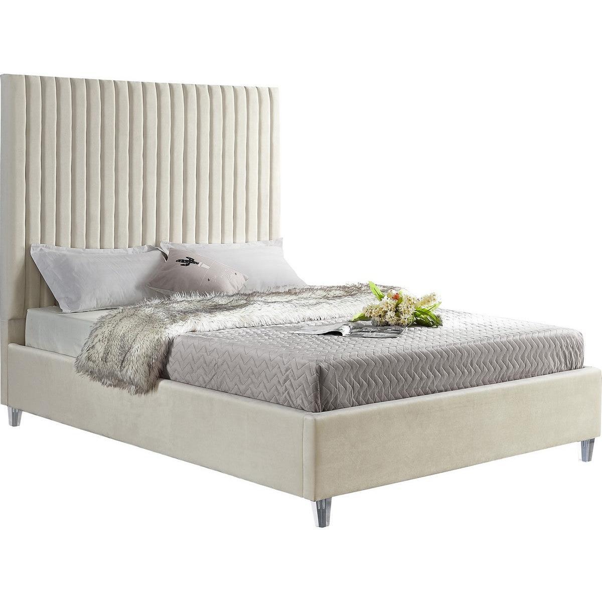Meridian Furniture Candace Cream Velvet Full BedMeridian Furniture - Full Bed - Minimal And Modern - 1
