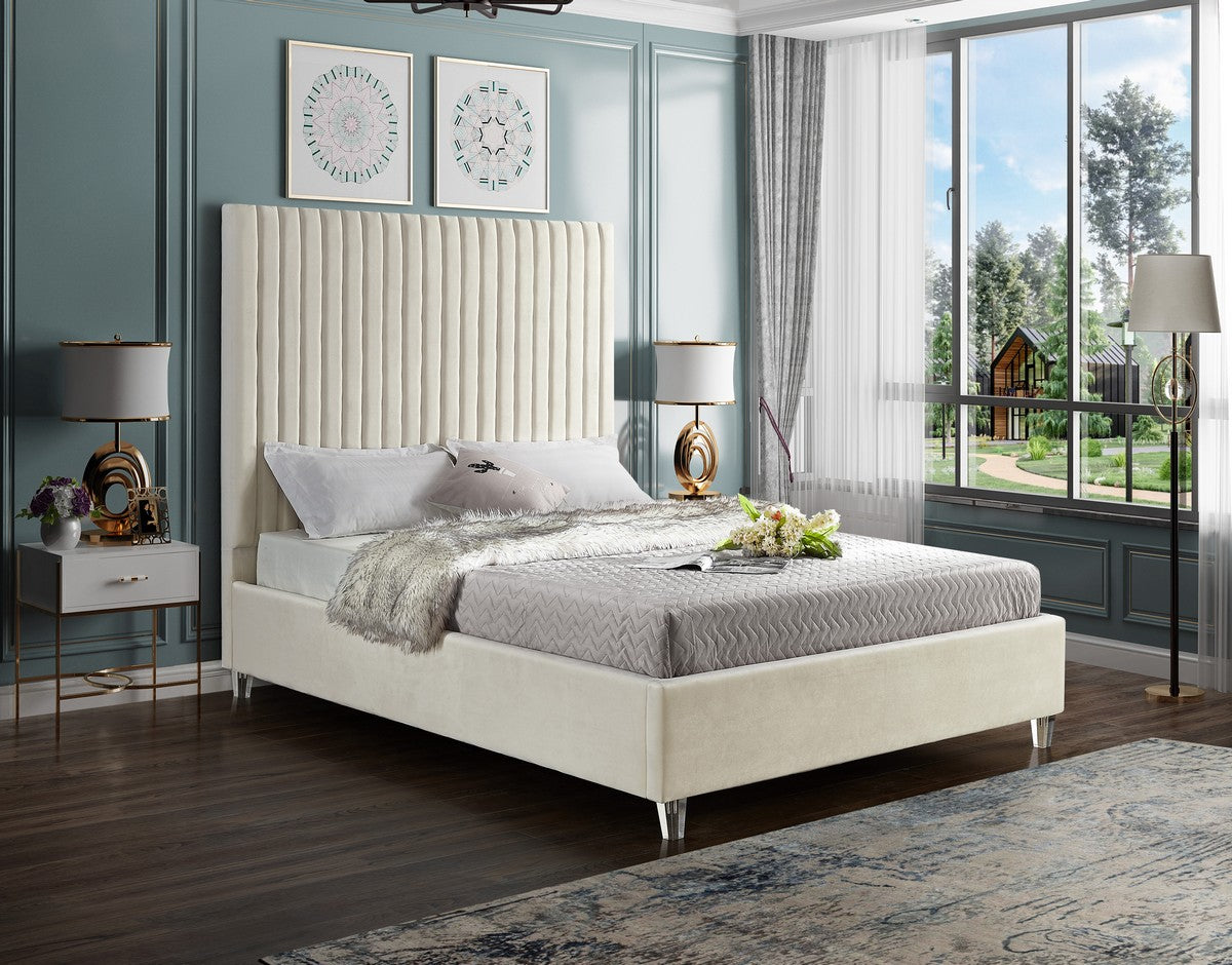 Meridian Furniture Candace Cream Velvet King Bed