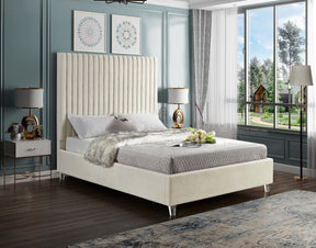 Meridian Furniture Candace Cream Velvet Queen Bed