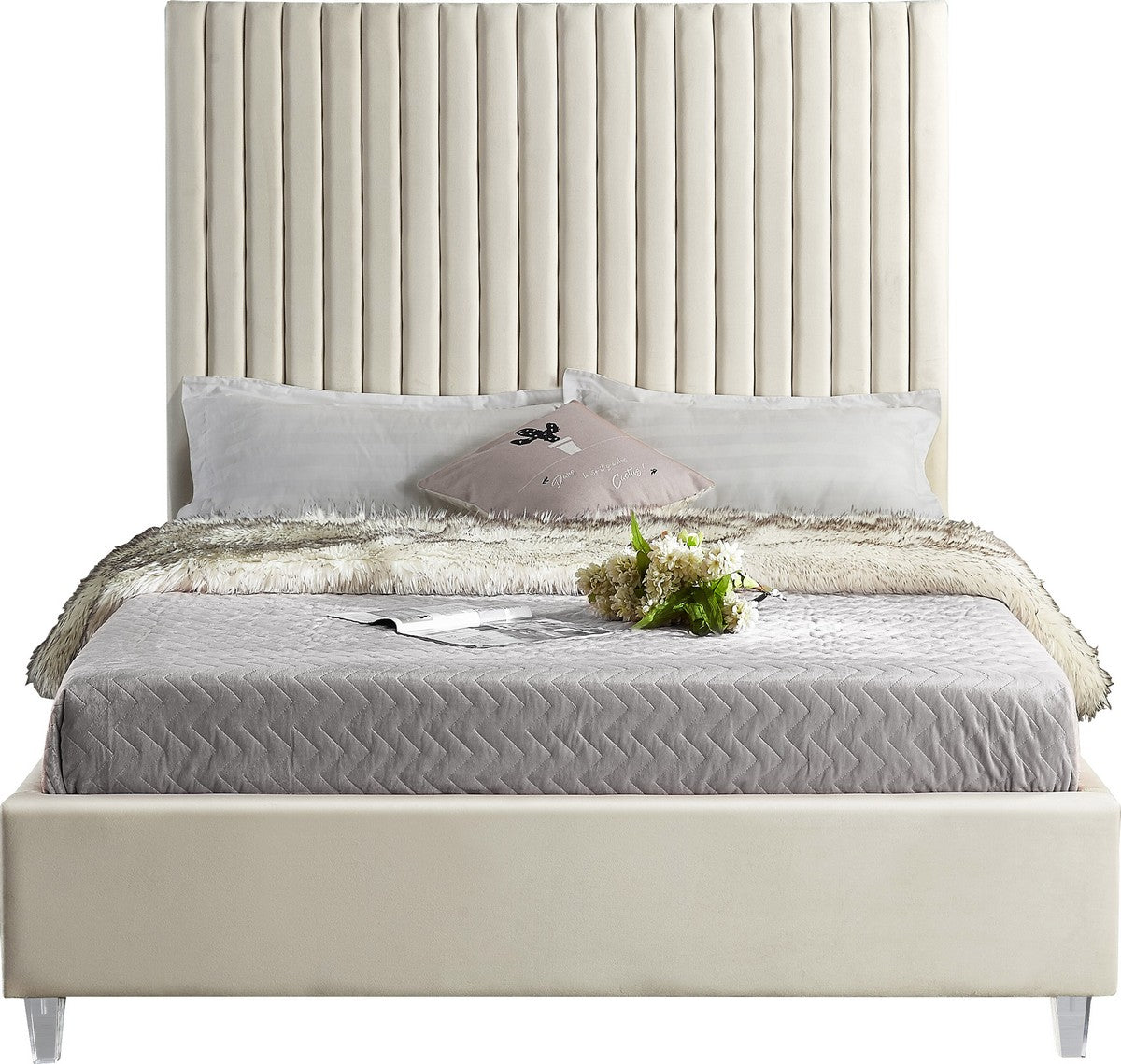 Meridian Furniture Candace Cream Velvet Queen Bed