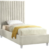 Meridian Furniture Candace Cream Velvet Twin BedMeridian Furniture - Twin Bed - Minimal And Modern - 1