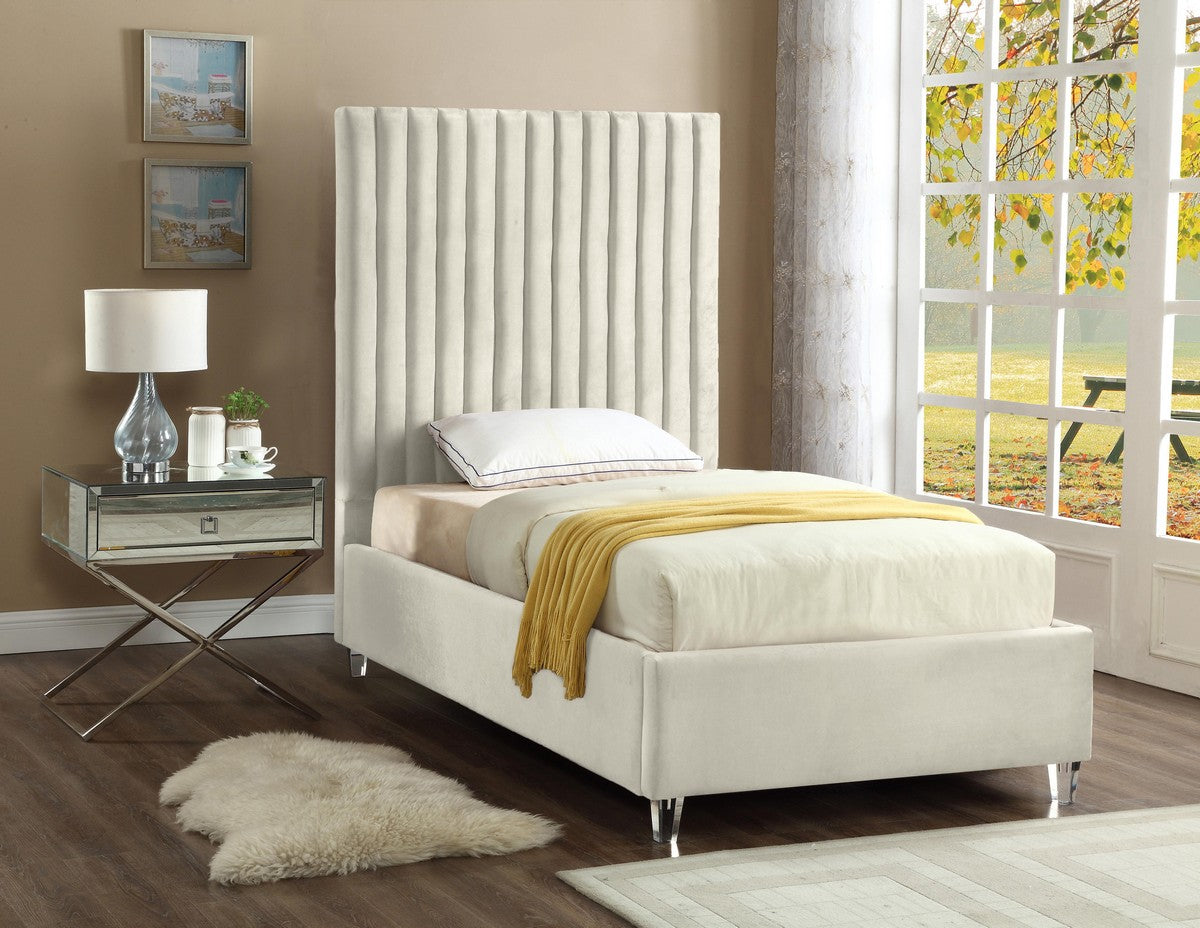 Meridian Furniture Candace Cream Velvet Twin Bed