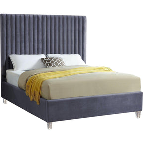 Meridian Furniture Candace Grey Velvet Queen BedMeridian Furniture - Queen Bed - Minimal And Modern - 1