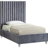 Meridian Furniture Candace Grey Velvet Twin BedMeridian Furniture - Twin Bed - Minimal And Modern - 1
