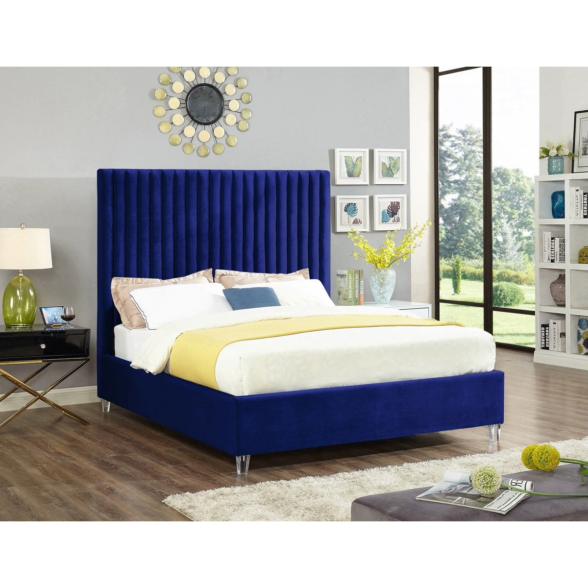 Meridian Furniture Candace Navy Velvet King Bed-Minimal & Modern