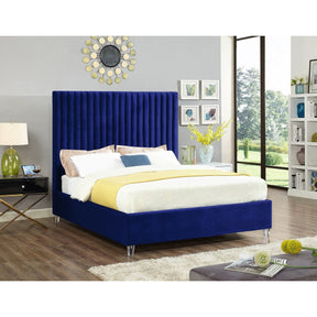 Meridian Furniture Candace Navy Velvet Queen Bed-Minimal & Modern