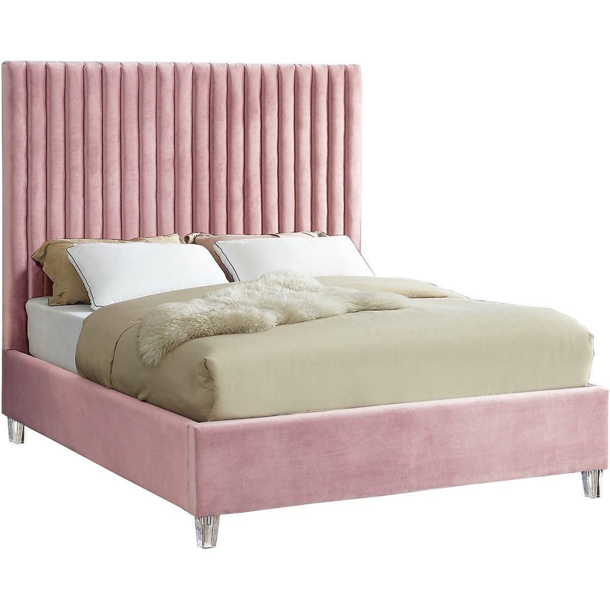Meridian Furniture Candace Pink Velvet Full BedMeridian Furniture - Full Bed - Minimal And Modern - 1