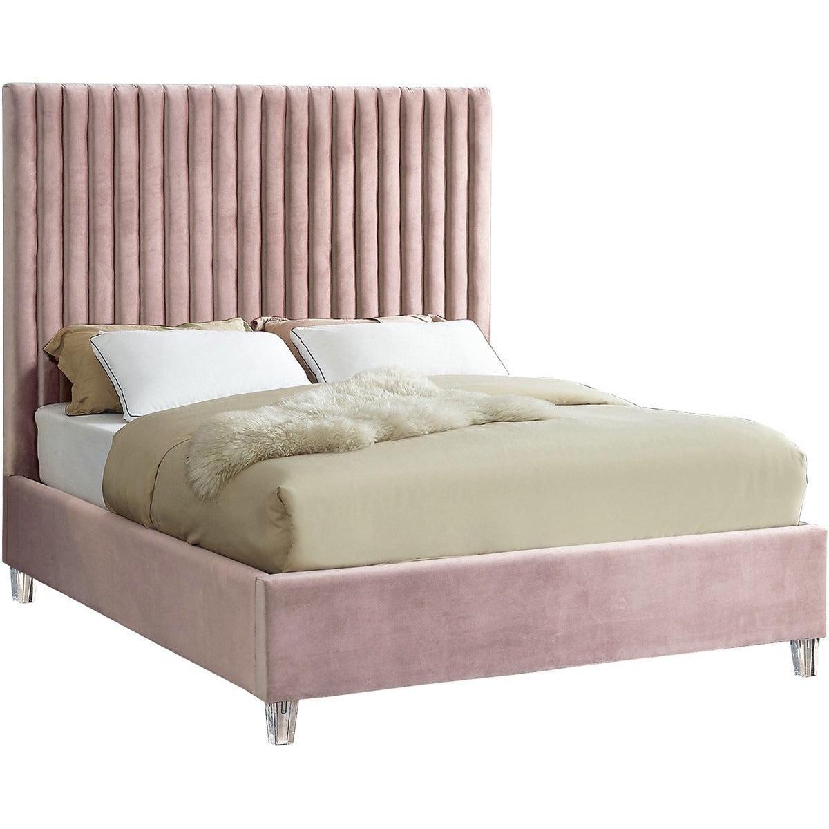 Meridian Furniture Candace Pink Velvet King BedMeridian Furniture - King Bed - Minimal And Modern - 1